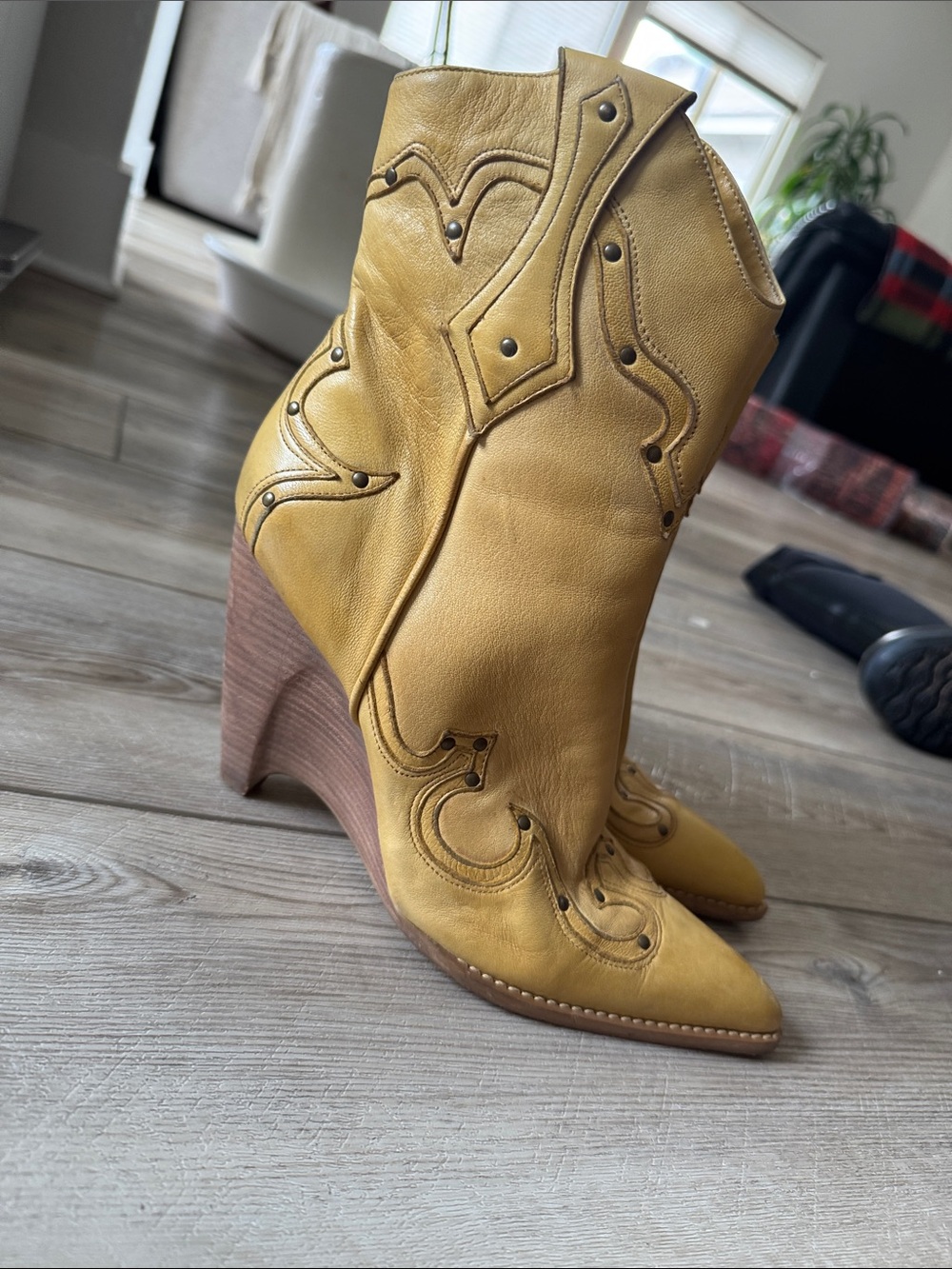BCBG Girls golden Yellow Leather Western Wedge Boot